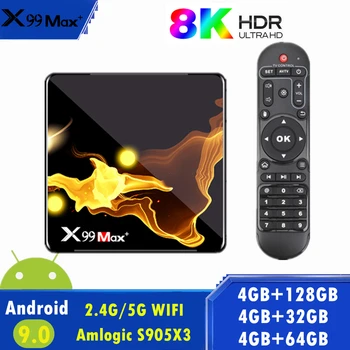 

New X99 MAX+ S905X3 Smart TV Box Android 9.0 4GB 32GB 64GB 128GB 2.4G/5G WiFi 1000M Media player 8K HD Set top box pk x96 max