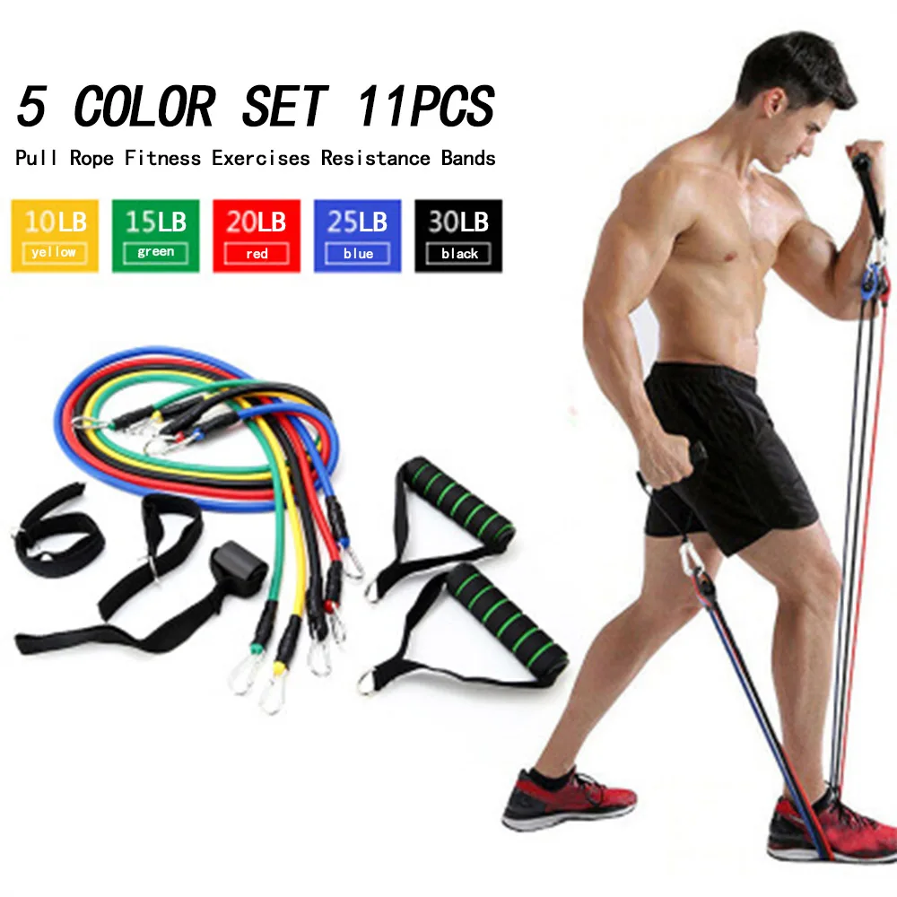 

11pcs/set Exercises Resistance Bands Latex Tubes Pedal Expander Fitness gum elastic band for sports Kit Set Yoga Pull Rope