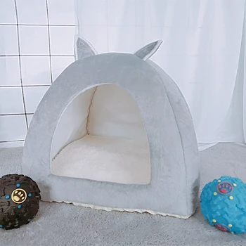 

Cute Cat Bed Indoor Kitten House Warm Small for cats Dogs Nest Foldable Cat Cave Sleeping Plush Mats Soft Cat House