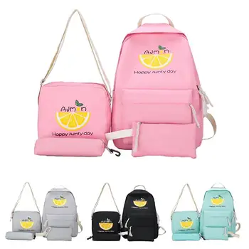 

4Pcs Backpack Set Student Orange Letter Printed Backpack Shoulder Bag Pencil Pouch mochila feminina рюкзак женский