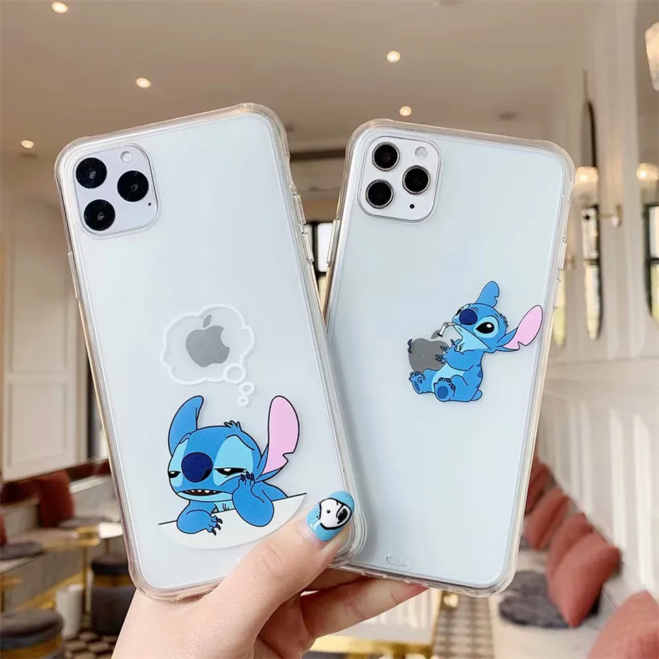 For iphone 11Pro Cartoon Super Funny Drink Juice stitch Transparent TPU Soft cover for MAX XS XR 7 8plus phone case |