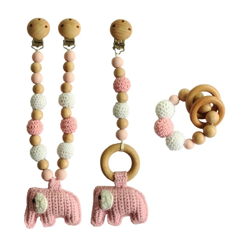 

3Pcs Baby Stroller Clip Hanging Pendant Rattle Pacifier Chain Bracelet Teehter