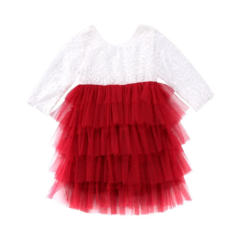 

Hot Kid Baby Girl Lace Long Sleeve Ball Gown Summer Dress Party Pageant Formal Dress Layer Ruffle Tulle Tutu Backless Dress 0-5T