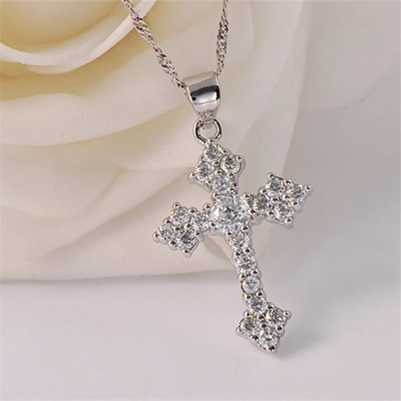 Pure 925 Silver Necklaces For Women Crystal Cross Pendant & Necklace Collier  Femme Fashion Jewelry Accesories Bijoux Party Gift - Necklace - AliExpress