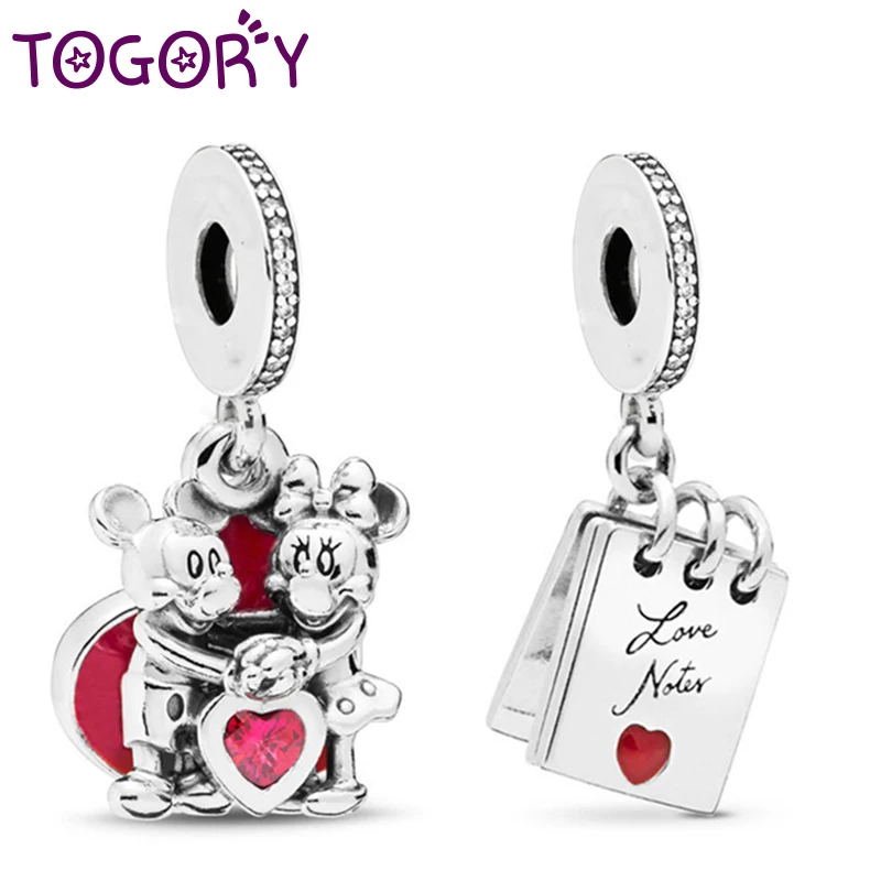 

2Pcs/Lot Luxury Silver Mickey and Minnie's love Dangle Charms Fit Original Pandora Charm Bracelet Necklaces DIY Jewelry Making