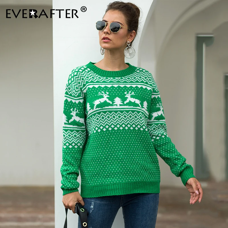 EVERAFTER Повседневный Классический Рождественский свитер для женщин с принтом