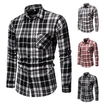 2021 New Men's Check Long Sleeve Shirt Casual Loose Lapel Cardigan Pocket Shirt High Quality Comfy Daily Shirts Мужская Одежда 1