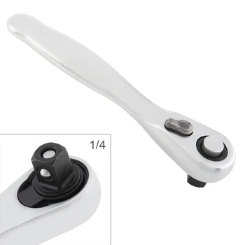

72 Gear Mini Portable Quick Adjustable Ratchet Wrench Spanner with 1/4 Inch Square Head and Curved Handle for Vehicle Bicycle