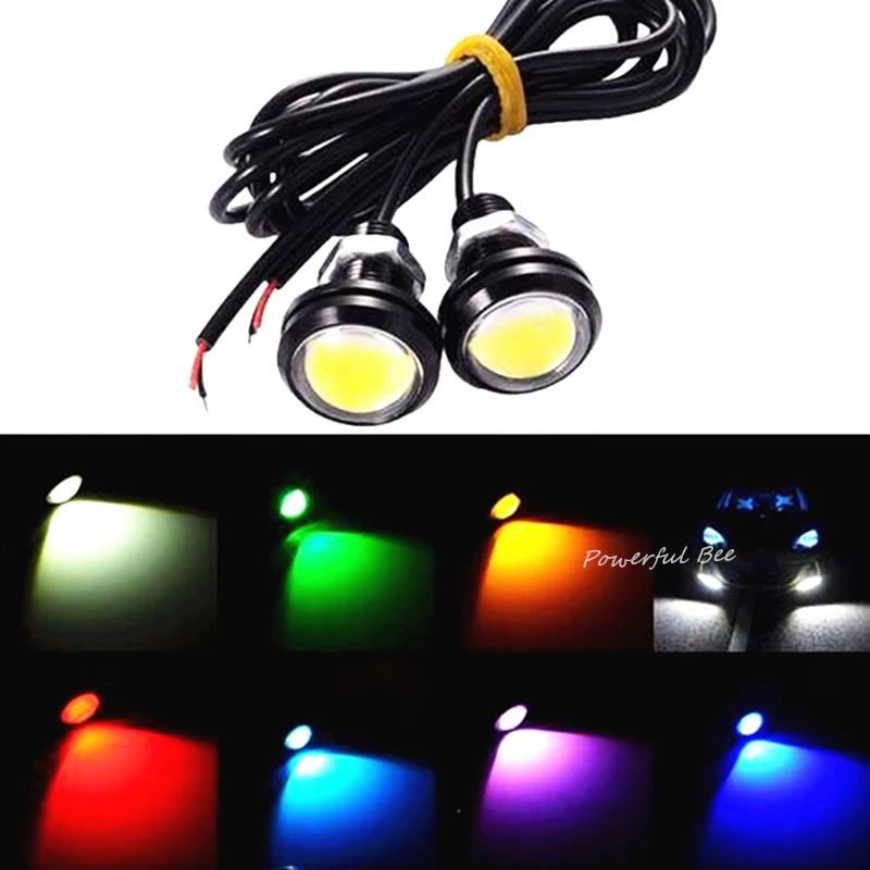 2 x LED waterproof D23mm hawkeyes 3W DRL lights lemon green white