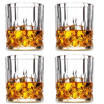 

Hellodream lead-free classic design rock style whiskey glass barware old fashioned glass for scotch Set of 4-8.45 oz