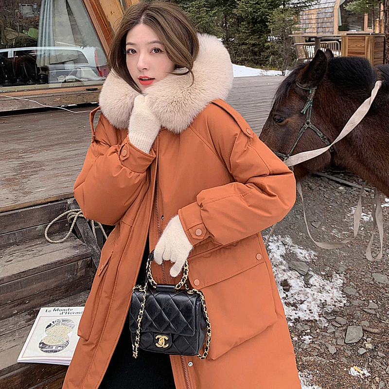 Xia Shiwen Chaqueta de plumas de ganso blanco para mujer, con capucha, cuello pelo abrigo largo y de plumón| AliExpress