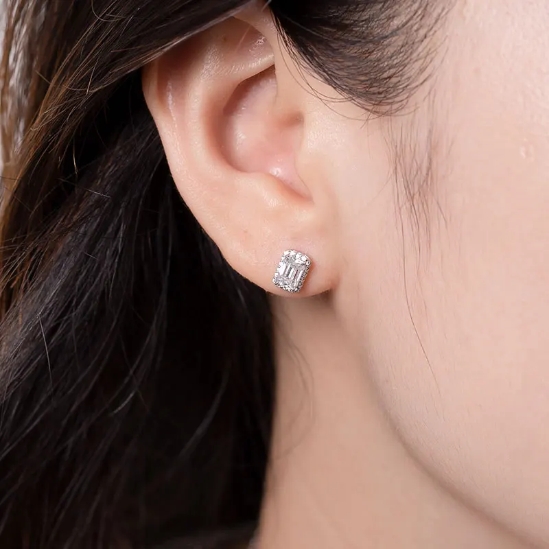 RICA FELIZ Emerald Cut Moissanite Jewelry Set For Women Wedding 925 Sterling Silver Halo Pendant Necklace Earrings Sets RicaFeliz • 2022