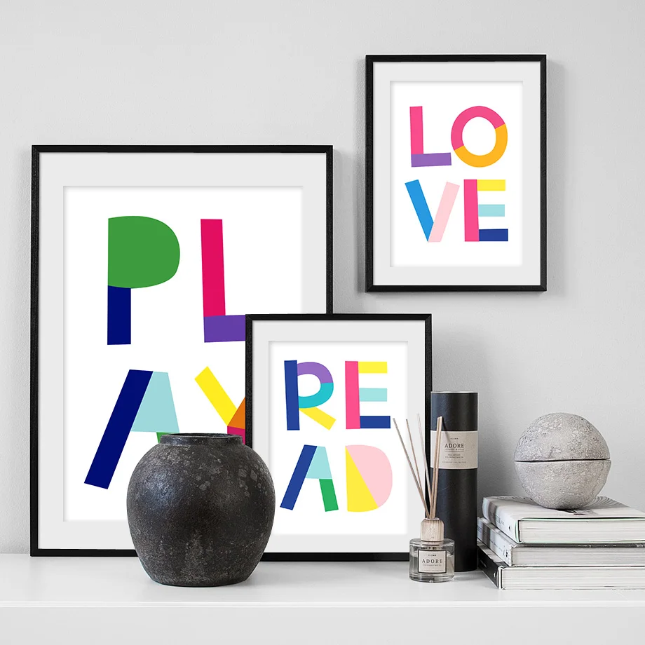 

Color Letters LOVE Cartoon Wall Art Print Canvas Painting Nordic Canvas Posters And Prints Wall Pictures Baby Kids Room Decor