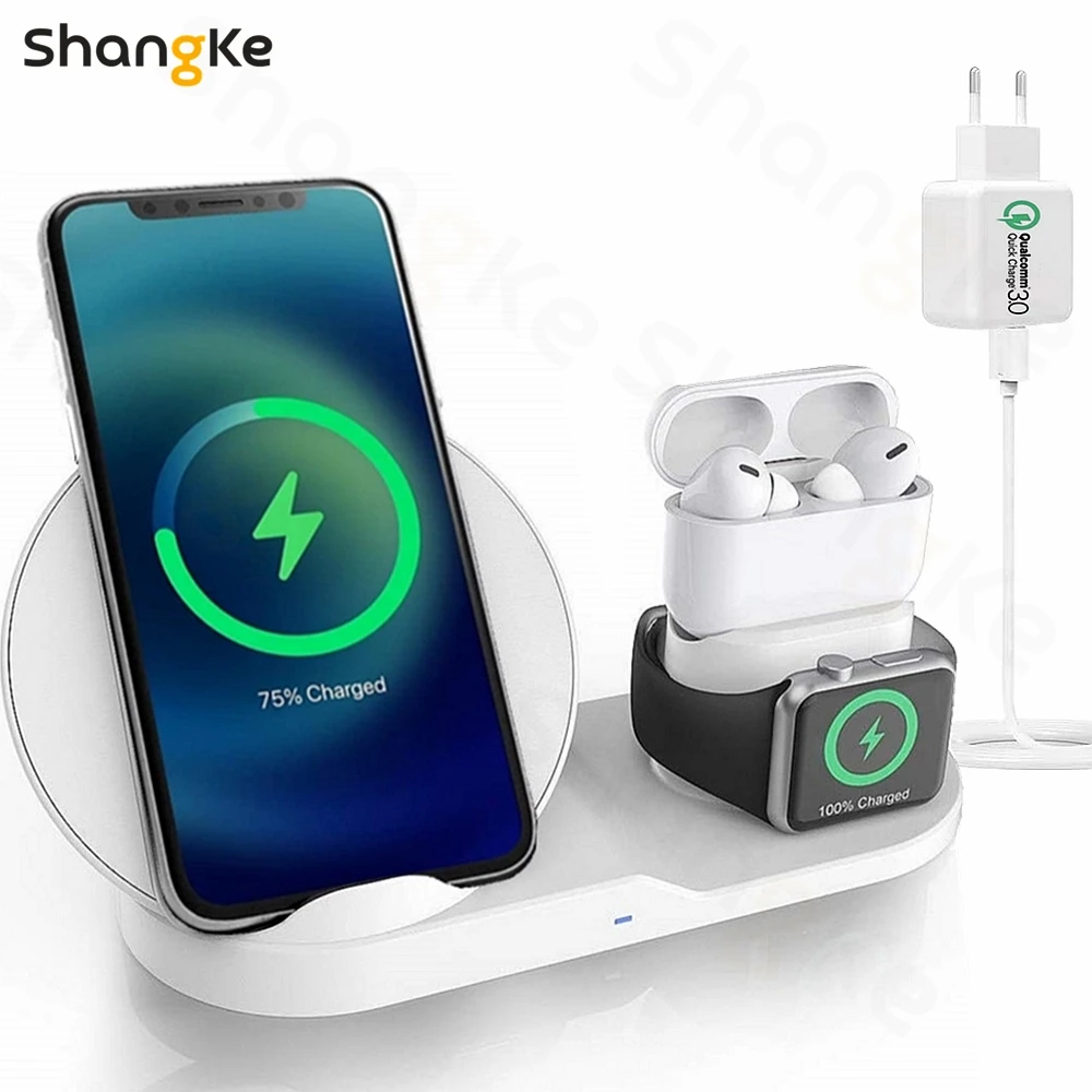 Supporto per caricabatterie Wireless per iPhone AirPods Apple Watch  stazione di ricarica Wireless per Apple Watch Series 5/4/3/2 iPhone 12 11| Wireless Chargers| - AliExpress