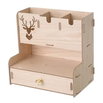 

1PC Wooden Desktop Jewelry Box Drawer Type Storage Box Creative Multifunctional Cosmetics Organizer For Home Bedroom Dorm