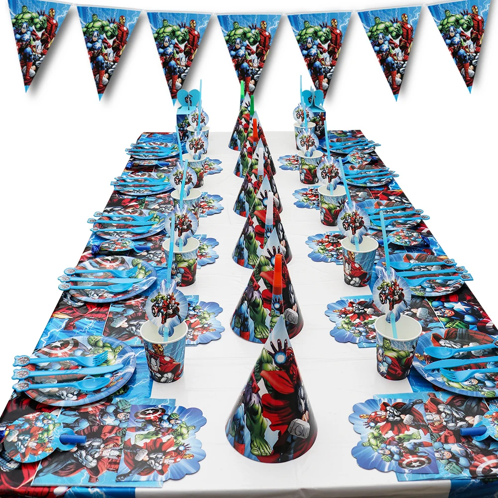 

Disney The Avengers Boy Birthday Party Decorations Paper Cups Plates Baby Shower For 20 People Disposable Tableware Supplies