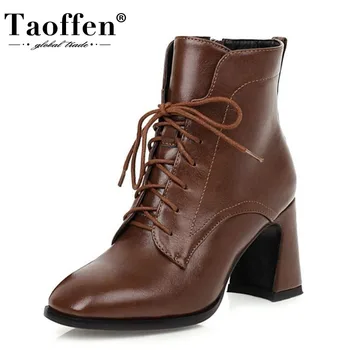 

TAOFFEN Plus Size 34-43 Women Ankle Boots Thick Heel Zipper Women Winter Autumn Short Boots Fashion Shoes Women Footwear