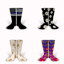 Новинка, Лидер продаж, милые длинные носки унисекс с объемным принтом американского флага/забавной мордочки какашки/маргаритки/мультяшного корги/хомяка