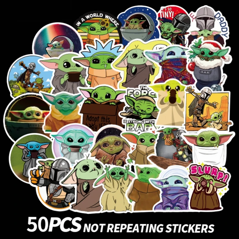 

25/50pcs Baby Yoda Star Wars The Mandalorian Stickers Waterproof Pegatinas on DIY Skateboard Scooter Home Decor Car Anime Decals