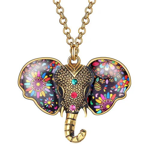 Gold Multicolor ARWA Сплав покрытием античное золото аниме Цветочный слон, ожерелье, подвеска цепочка ментальные животные ювелирные изделия Леди девушке Подвески подарок - Окраска металла: Gold Multicolor
