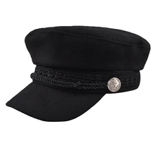 Зимние шапки для женщин Зимняя кепка шерстяная шапка женская бейсболка на пуговицах солнцезащитный козырек Кепка с металлической буквой черная Осенняя боина