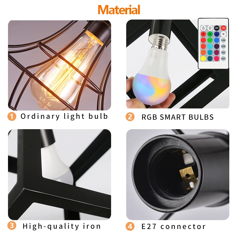 E27 Led Vintage Cage Pendant Lights Indoor Lighting Retro Light Fixture Pendant Lamps For Living Room Decor For Kitchen Lamp