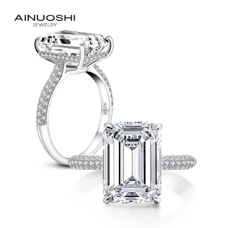 AINOUSHI 925 пробы серебряные кольца для женщин 6ct изумрудная огранка Halo кольца розовое золото цвет серебряные ювелирные изделия bague femme argent 925