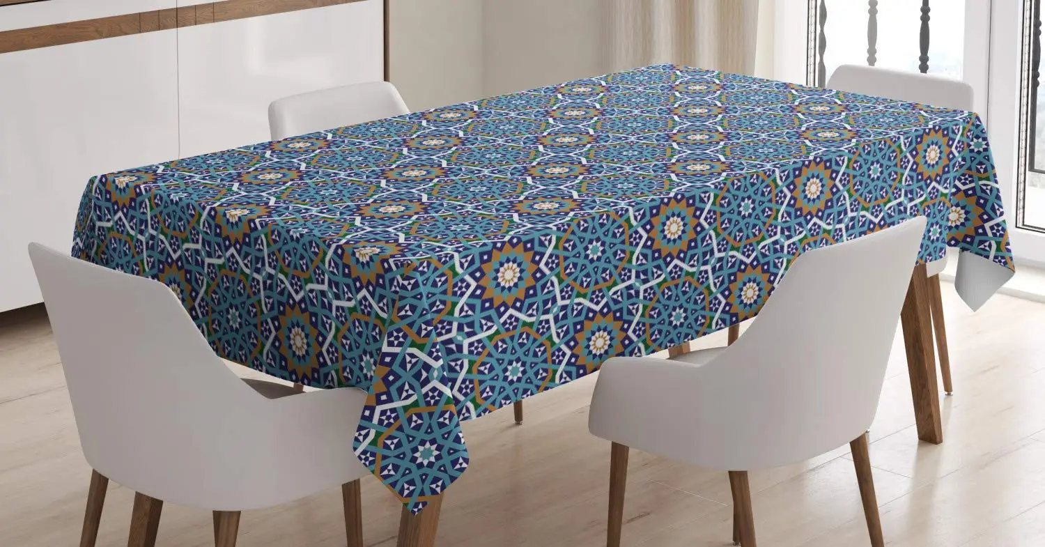 Orient Tablecloth Morocco Culture Old Tile Design with Abstract Star and Round Floral Motifs Table Cover Room Kitchen Decor | Дом и сад