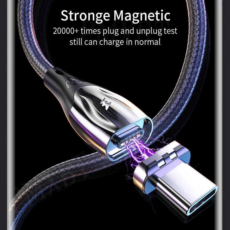 Зарядный кабель 5A Supercharge магнитный USB Type C для Huawei P20 P30 P40 быстрое зарядное