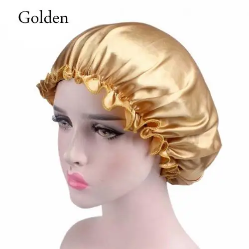Женская эластичная атласная кружевная одноцветная Ночная шапочка для сна, химиотерапия, уход за волосами шапочка для укладки волос, уход за волосами, шапочка для сна - Цвет: Golden