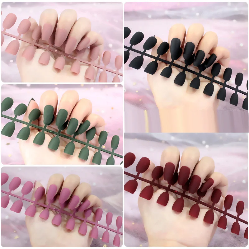 

DIY Short Solid Matte Fake Nails 23 Colors Stiletto Salon Matte False Nails Flat Creative Design Salon Art False Nails