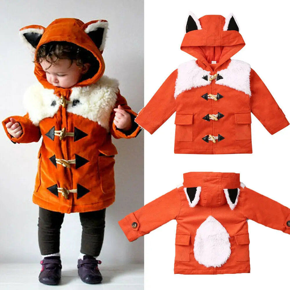 От 1 до 6 лет пальто с капюшоном и объемным рисунком лисы для маленьких мальчиков и девочек, верхняя одежда длинное зимнее плотное теплое пальто для малышей