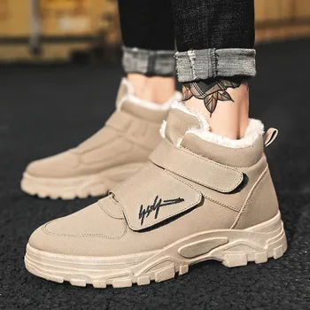 

2019 Men Boots High Quality Canvas Shoes Flats Winter Fur Warm Ankle Snow Boot Men WearResistance Work Boot Men Non slip Sneaker