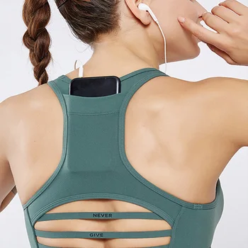 

Gym Sports Bra For Cycling Biker Back With Pocket Women Fitness Bras Workout Top Removable Pads Crop Tops Yoga Bras XL XXL
