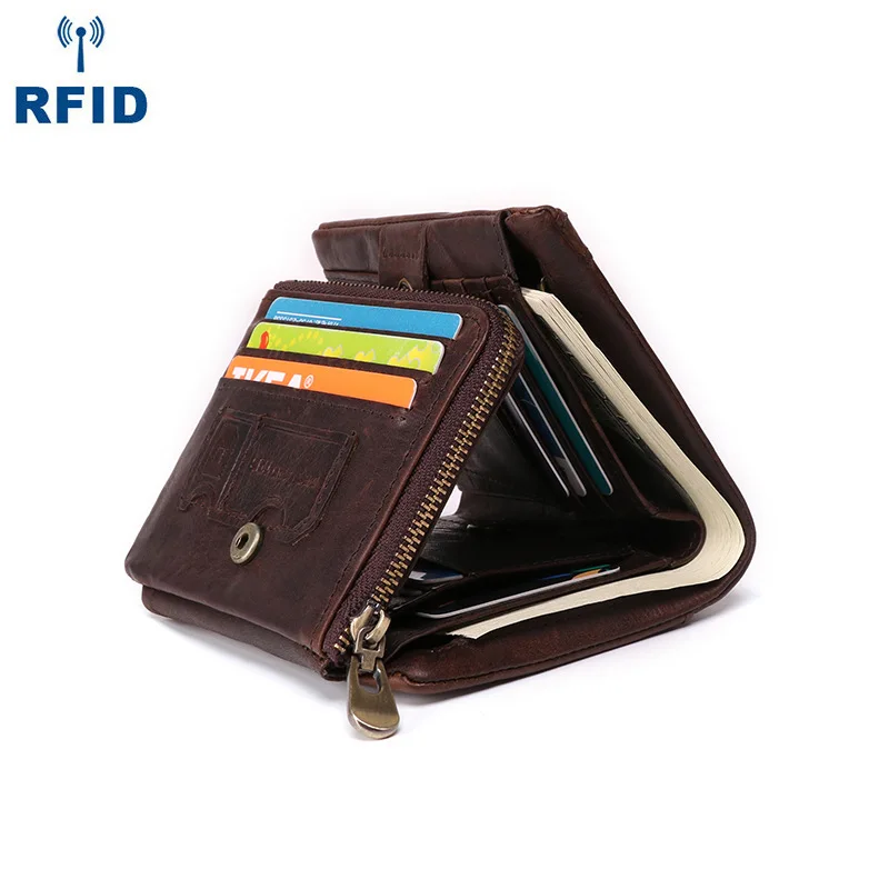 Мужской винтажный кошелек из натуральной кожи RFID блокирующий кредитный держатель для карт Многофункциональный кошелек для монет с застежкой-молнией карман для монет мужской кошелек