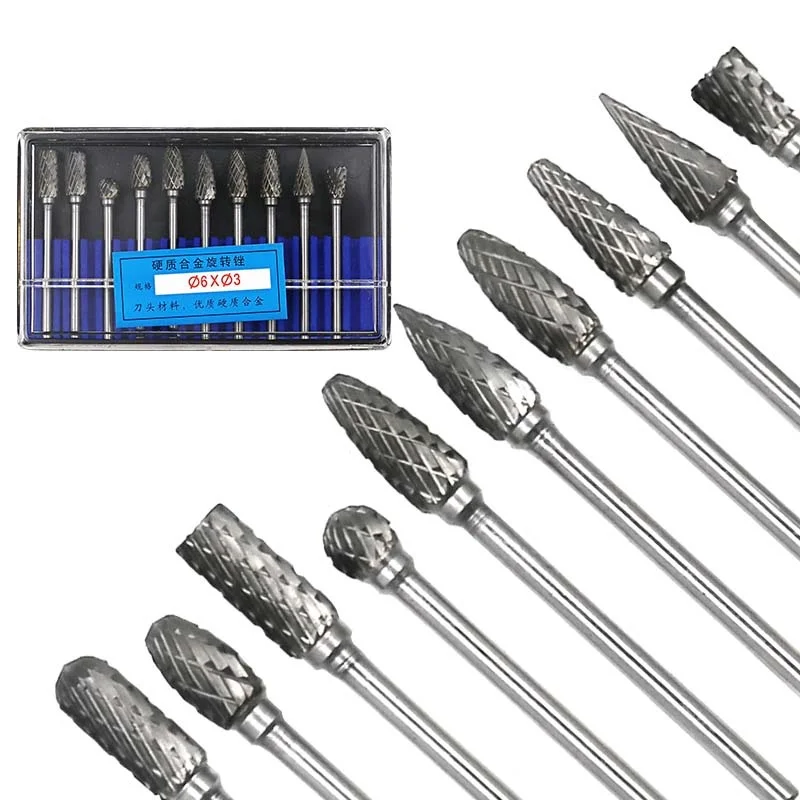 

10pcs/ set 3*6MM Double text Head Tungsten Carbide Rotary Tool Point Burr Die Grinder Abrasive Tools Drill Milling Carving Bit