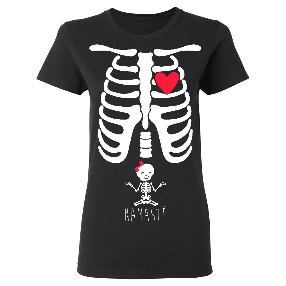 

Halloween Funny Pregnant Xray Skeleton Baby Namaste Yogaer Girl Cos Women T Shirt Punk Kawaii Women'S T Shirt Tops Tee