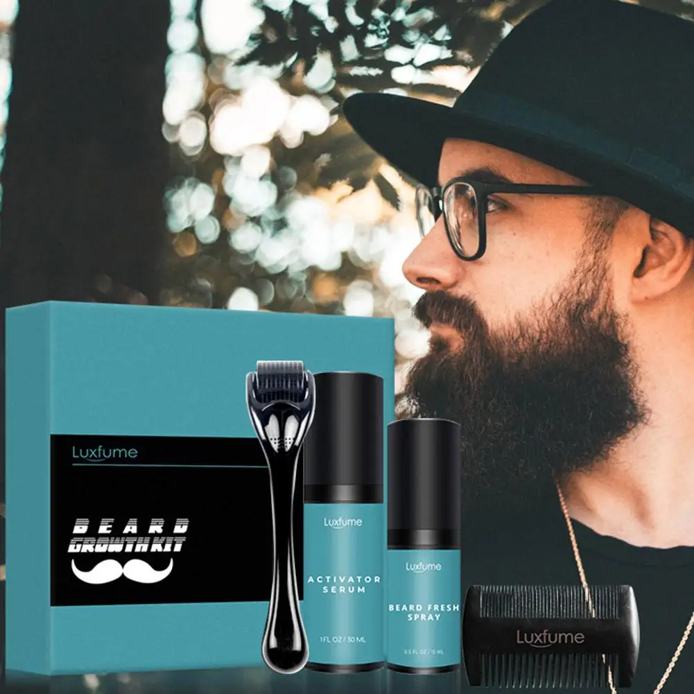 

4Pcs/set Beard Growth Kit Hair Growth Enhancer Thicker Oil Nourishing Essence Leave-in Conditioner Beard Care with Comb