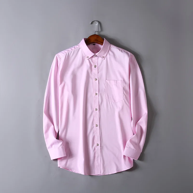 Новая модная мужская Роскошная стильная повседневная рубашка Мужская Свадебная вечеринка платье рубашка с длинными рукавами на пуговицах Топ Блузка мужская одежда 5XL - Цвет: Розовый