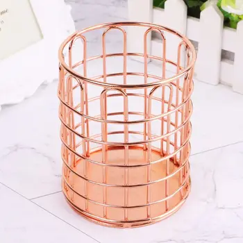 

Rose Gold Metal Pen Holder Box Case Organizer Office Home Desk Stationery Decor