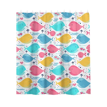 

Hotel Children Illustration Bathroom Decor Privacy Protection Shower Curtain Home With 12 Hooks Sea Animals Cartoon Whale