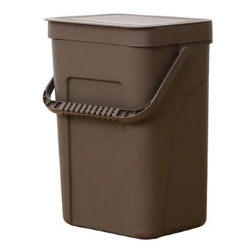 

Waste Bin Office Kitchen Bathroom Dustbin with Save Space For Home Wall Mounted Trash Can Dual-Use Storage Box Brown-L