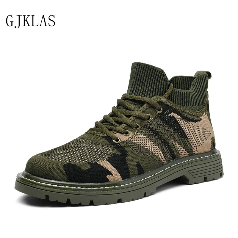 

Unisex Breathable Sneakers Boots for Men Male Lightweight Comfortable Camouflage Weave Knit Ankle Shoes Mens Casual Sneakers