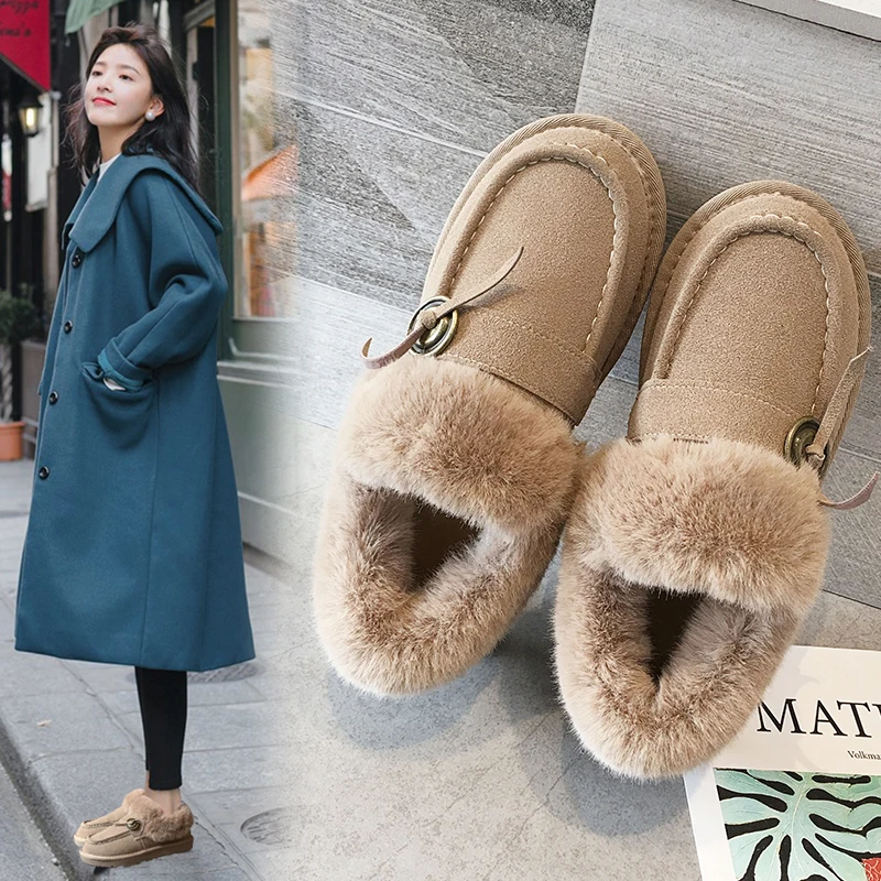 

Women Casual Woman Shoe Slip-on Loafers Fur Women's Winter Shoes Female Footwear Round Toe Modis Shallow Mouth Slip On Dress