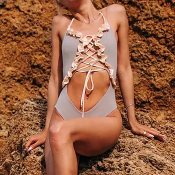 

Misswim Sexy one piece swimsuit with ruffles Lace up swimwear women Summer bathers Bodysuit one-piece Backless monokini swimsuit