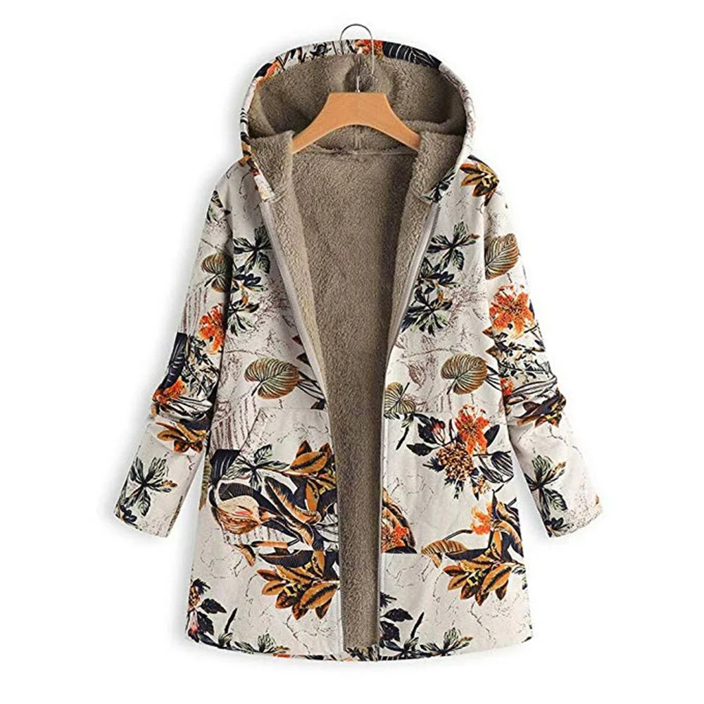 Куртка хлопок 5XL Женская плюс размер зимнее пальто цветочный принт с капюшоном Толстая Верхняя одежда повседневные свободные Теплые Топы карманы пальто с длинным рукавом