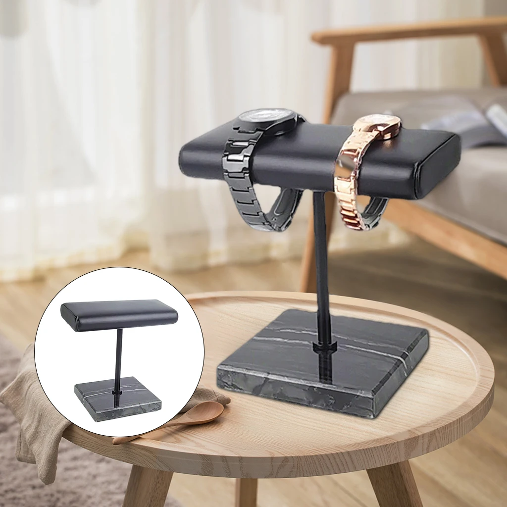 Marble & PU Leather Watch Stand Holder Bracelet Bangle Jewelry Display Stand Watch Organizer Placement Storage T-Bar Rack Gift