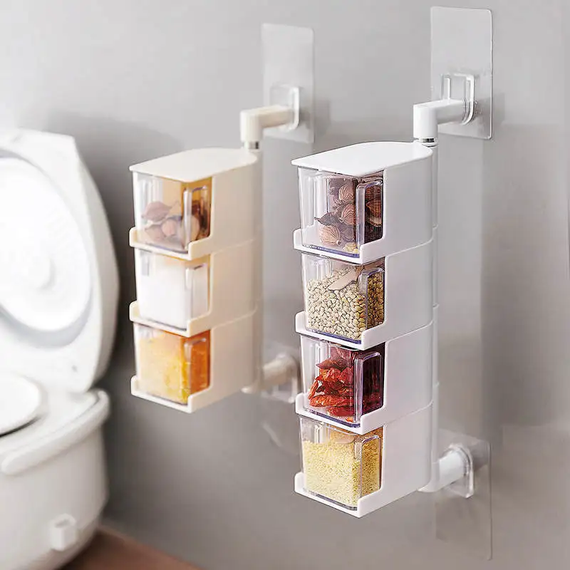 

Kitchen Nail-free Wall-mounted Rotatable Seasoning Box Multi-layer Drawer Type Spice Box Environmentally Friendly and Practical