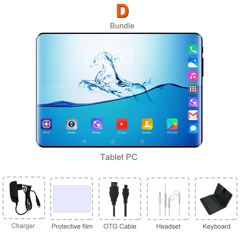 Комплект 4 Супер закаленное стекло 2.5D 10,1 дюймов планшетный ПК Android 8,0 OS Octa Core 6 Гб ram 64 Гб rom 8 ядер 1280*800 ips Phablet планшеты 10 - Комплект: Комплект 4