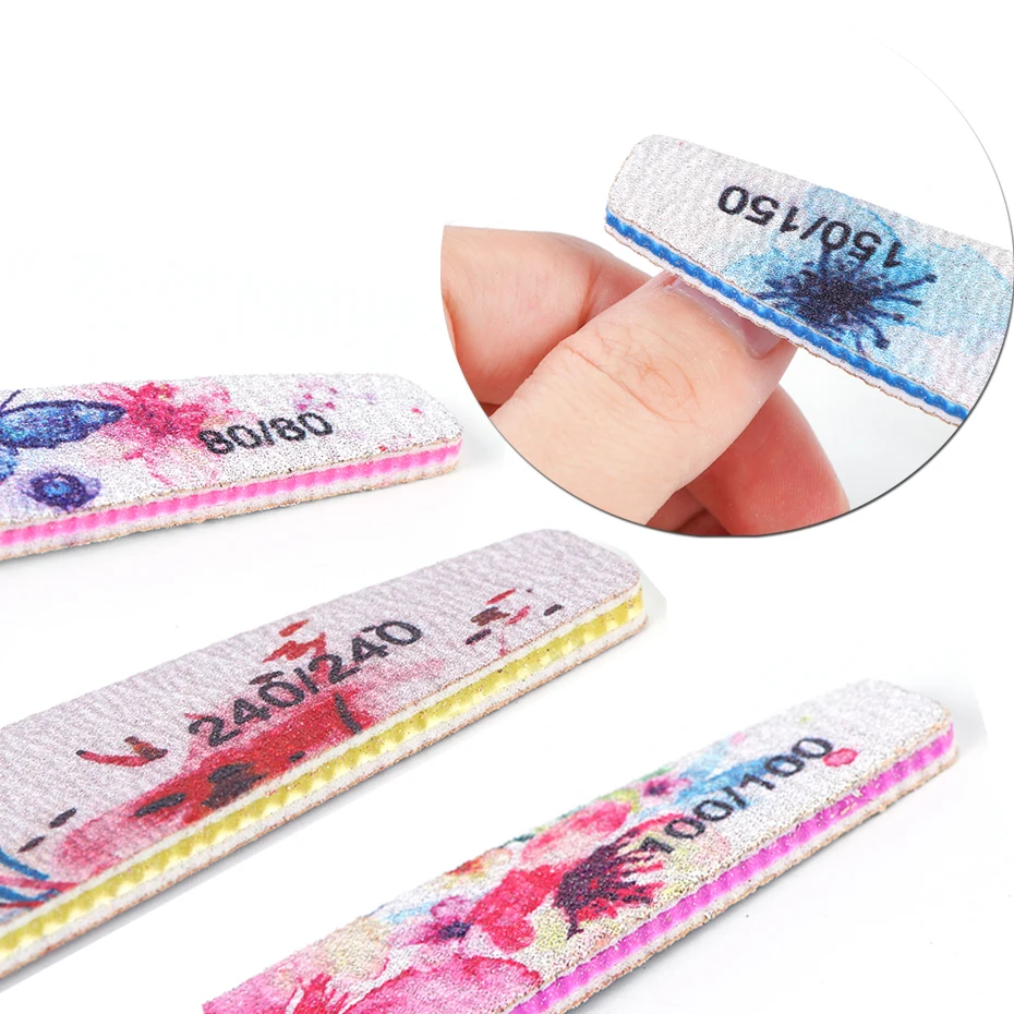 1pcs Washable Colorful Nail Files Grinding 80/100/150/180/240/320 Flower Design Block Buffer Manicure Tools LY1523